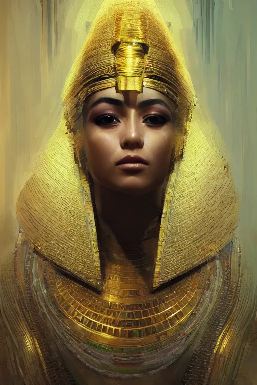 Image similar to egyptian princess, gorgeous, portrait, powerfull, intricate, elegant, volumetric lighting, digital painting, highly detailed, artstation, sharp focus, illustration, ruan jia