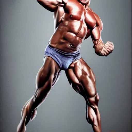 Image similar to Bruce forsythe with the physique of a body builder, hyper realistic, ultra detailed, cinematic, dynamic lighting, photorealistic, refined, intricate, digital art, digital painting, masterpiece, 8k