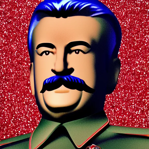 Image similar to stalin glitter plastic figurine commerical, white background, close angle, 3d render