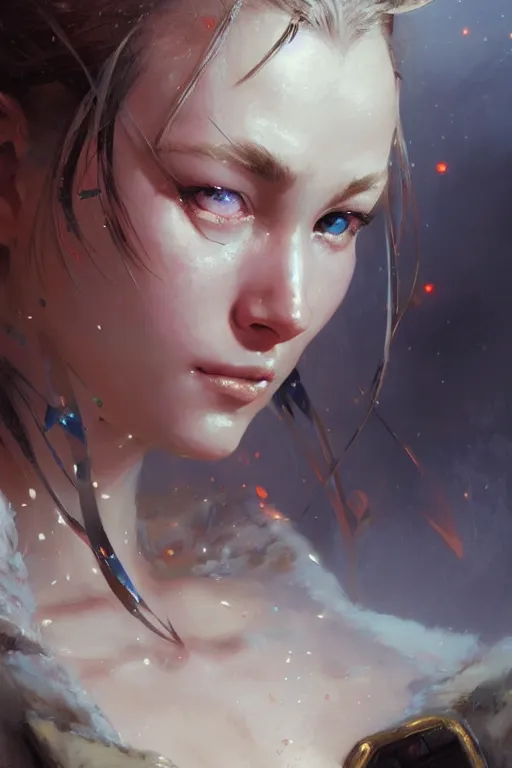 Image similar to extreme close up cammy white portrait dnd, painting by gaston bussiere, craig mullins, greg rutkowski, yoji shinkawa