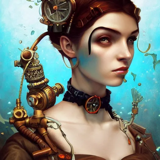 Image similar to lofi underwater victorian steampunk portrait, Pixar style, by Tristan Eaton Stanley Artgerm and Tom Bagshaw.