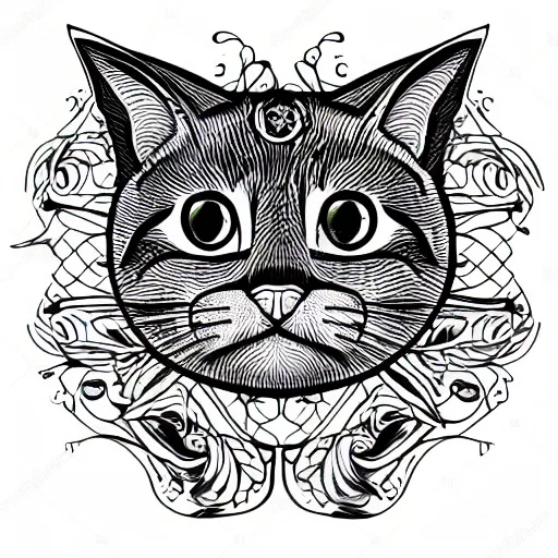 Image similar to tattoo sketch of a one - eyed cat, on a canva, blackwork, ornamental, line art, vector,