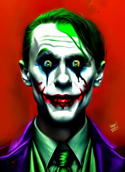 Image similar to portrait of jared leto as the joker, green hair, intricate, elegant, glowing lights, highly detailed, digital painting, artstation, concept art, sharp focus, illustration, art by wlop, mars ravelo and greg rutkowski