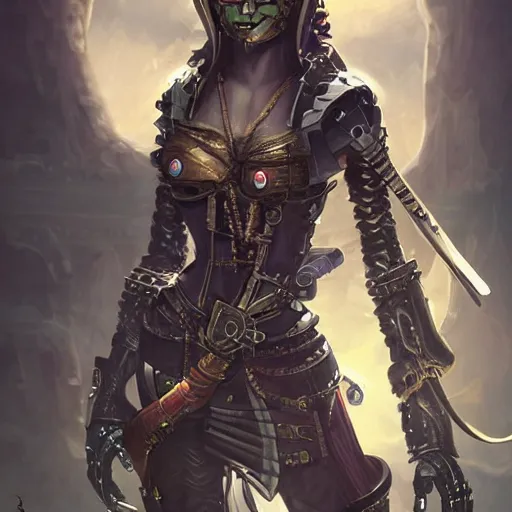 Image similar to pirate robot, sci fi concept art, female, d & d, concept art, illustration, highly detailed,