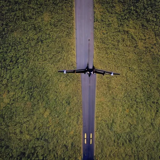 Prompt: pov shot on the back of a flying bird, a plane arriving in front