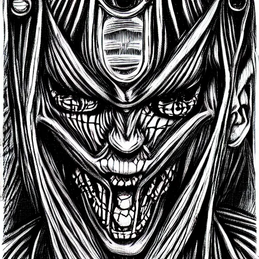 Prompt: a dark humanoid, hyper detailed, in the style of h. r. giger and junji ito and h. r. giger, selfie