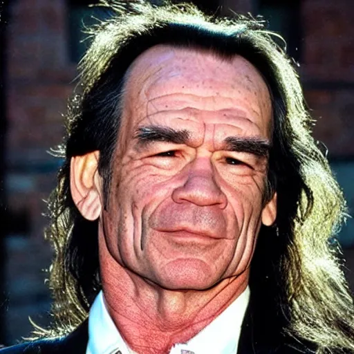 Prompt: tommy lee jones with very long hair, photograph
