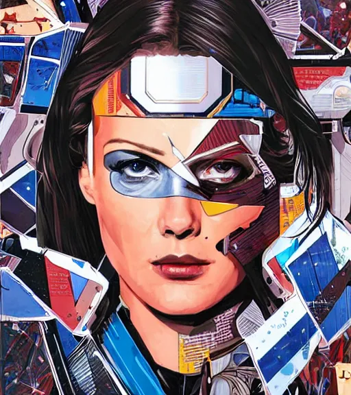 Image similar to portrait of a female android, by MARVEL comics and Sandra Chevrier