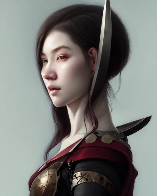 Image similar to face closup portrait view of pale skin scandinavian beauty, caucasian, caucasoid, viking armor, paint by ilya kuvshinov and ross tran and karol bak and stanley lau and anna dittmann and artgerm and xiaoguang sun and tian zi