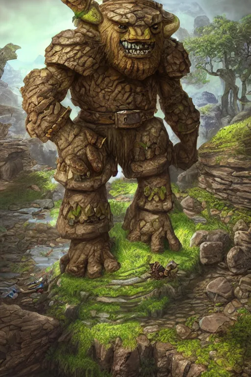 Image similar to zelda fantasy art giant golem troll wood rock greeble gemstone, global illumination ray tracing hdr fanart arstation by sung choi and eric pfeiffer and gabriel garza and casper konefal