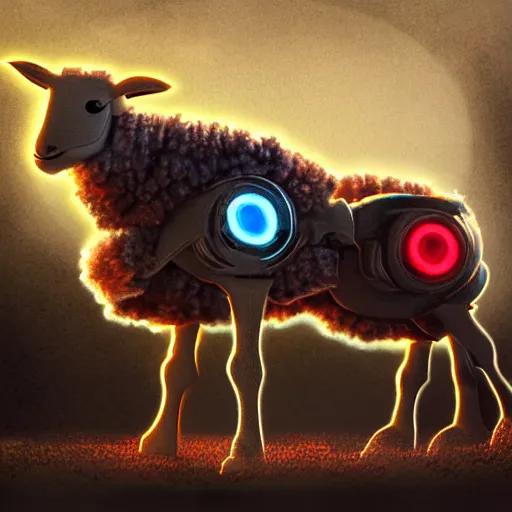 Image similar to robotized cult of lamb, colorful, dark, arstation, concept art, cinematic lighting, high detail,