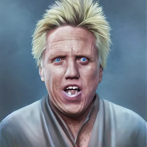 Image similar to hyperrealistic mixed media high resolution painting of Gary Busey as the !Emperor! from !Star Wars!, stunning 3d render inspired art by Jamie Salmon and WForrest and Greg Rutkowski, perfect facial symmetry, dim volumetric lighting, 8k octane beautifully detailed render, full body shot, post-processing, extremely hyper-detailed, intricate, epic composition, highly detailed attributes, highly detailed atmosphere, cinematic lighting, masterpiece, trending on artstation, very very detailed, masterpiece, stunning, flawless completion, lifelike texture, perfection,
