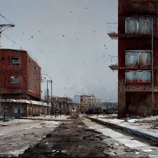 Image similar to painting of a post soviet town by jakub rozalski