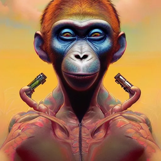 Image similar to biopunk lofi portait of an monkey, Pixar style, by Tristan Eaton Stanley Artgerm and Tom Bagshaw.
