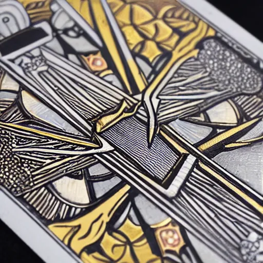 Image similar to ace of swords gold inlay diamonds tarot detailed illlustration 8 k