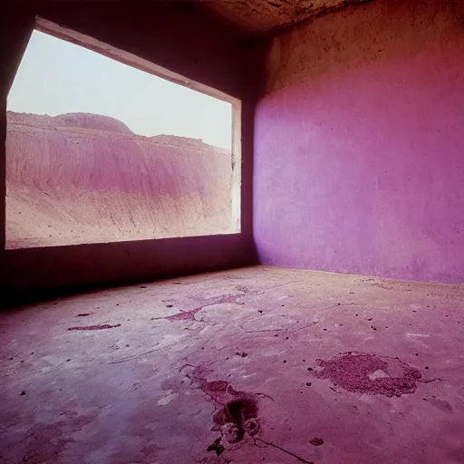 Prompt: painting of a scifi ancient civilzation empty room, purple sun, steve mccurry