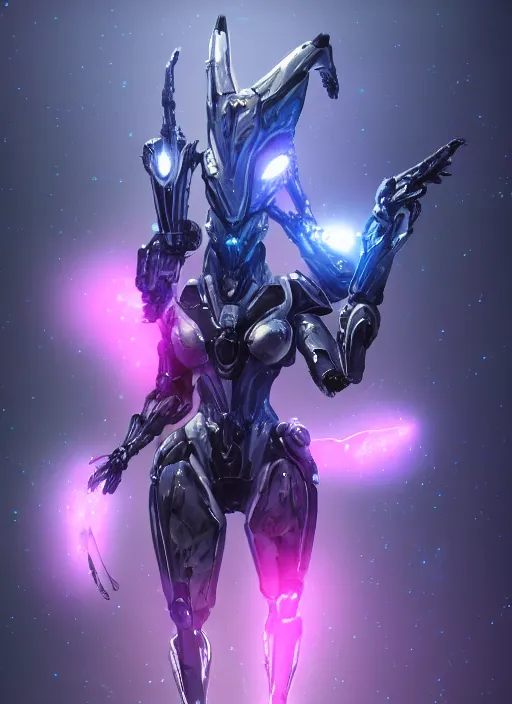 Prompt: cinematic shot, bust, cosmic sized perfectly proportioned stunning beautiful hot female warframe, robot mecha female dragon head, silver armor, fuschia leds, floating in empty space, nebula sized, holding a galaxy, epic proportions, epic size, epic scale, furry art, dragon art, giantess art, warframe fanart, furaffinity, deviantart