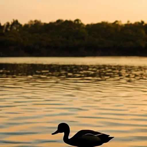 Prompt: standing on the old wooden dock in the early morning, the young boy dressed in jeans and a t - shirt, looked out at the small brown duck sitting on the water.