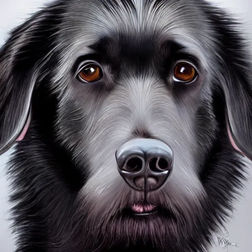 Prompt: portrait of a black wolfhound, regal, hyper realistic, highly detailed