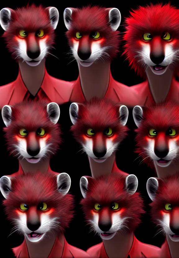 Image similar to furry - male - red - black - weasel - chaos theorist - fursona uhd ue 5 visual novel pc game expressions, photorealistic