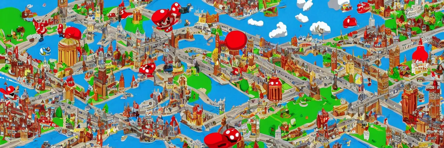 Prompt: london in style of super mario,