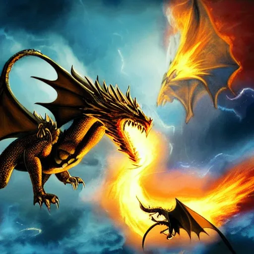 Prompt: dragon saphira fighting against urgals