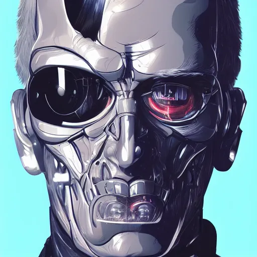 Image similar to James Cameron as the t-800 Terminator , ambient lighting, 4k, anime key visual, lois van baarle, ilya kuvshinov, rossdraws, artstation