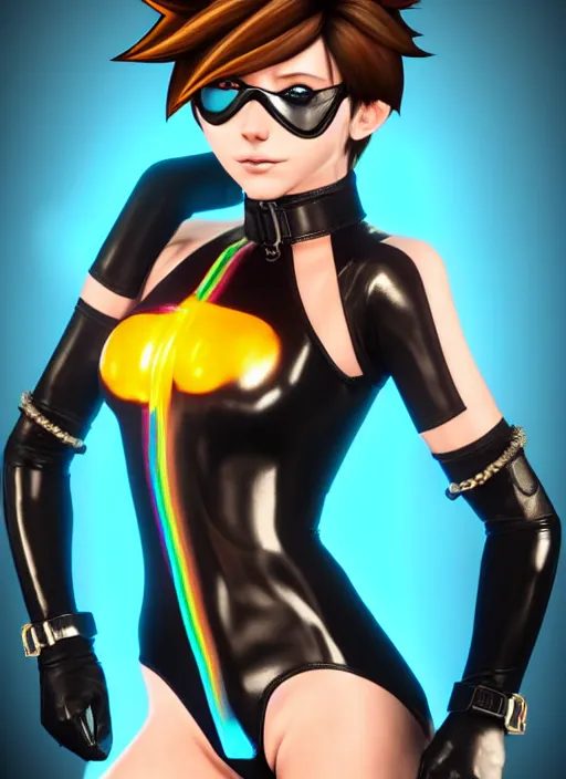 first-cobra23: Tracer from Overwatch wearing latex clothing, hyper