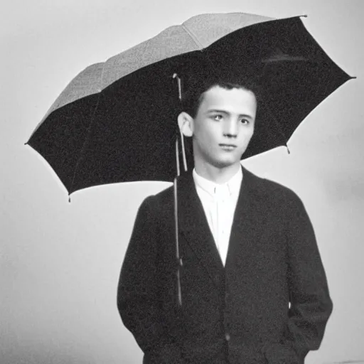 Prompt: photo of a young man holding an umbrella