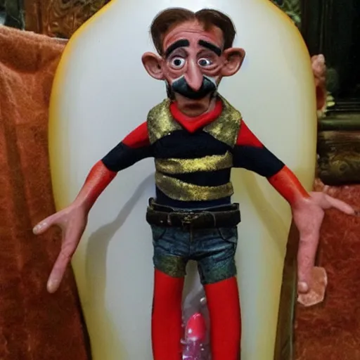 Prompt: creepy little Barry Chuckle idol, ritual item, creator unknown