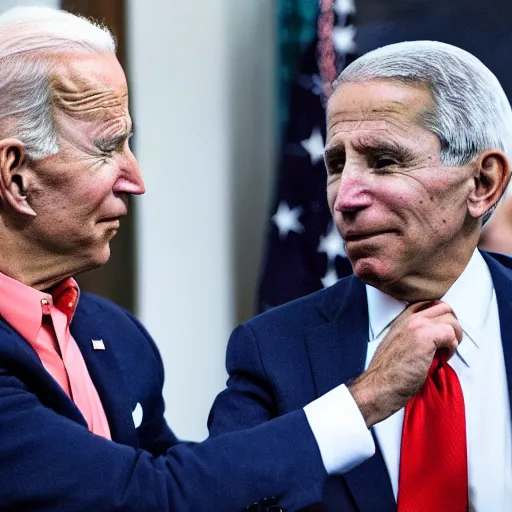 Image similar to profile view of pregnant Joe Biden spooned by Anthony Fauci, large round stomach, award winning,