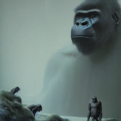 Prompt: gorilla, dark souls style, by zdzisław Beksiński, by Mike Winkelmann