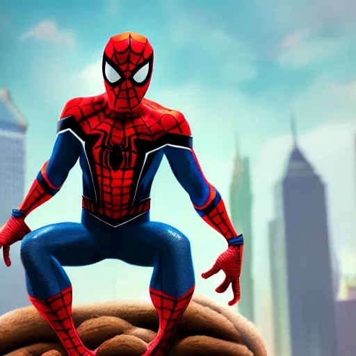 Image similar to spider - man sit on big raccoon, eating donuts, action scene, concept art, trending on artstation, highly detailed, intricate, sharp focus, digital art, 8 k