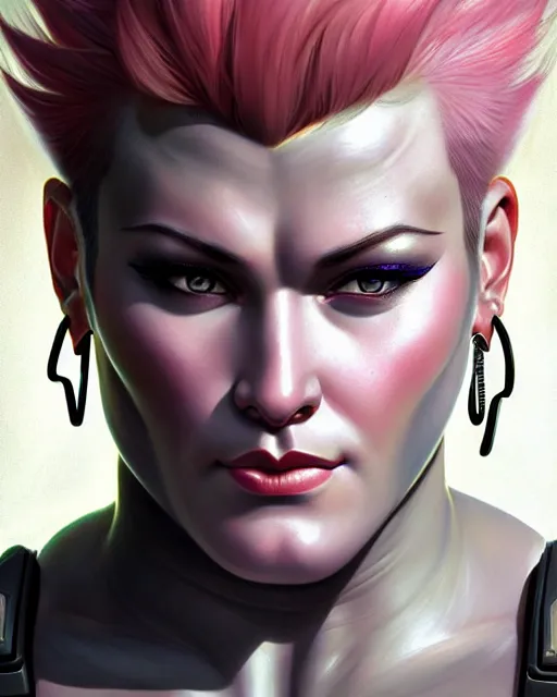 Image similar to zarya from overwatch, character portrait, portrait, close up, highly detailed, intricate detail, amazing detail, sharp focus, vintage fantasy art, vintage sci - fi art, radiant light, caustics, by boris vallejo