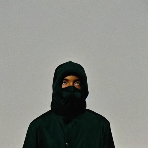 Image similar to realistic! photoshoot for a new the north face lookbook, color film photography, portrait of a beautiful woman wearing a balaclava mask, photo in style of tyler mitchell, 35mm lens