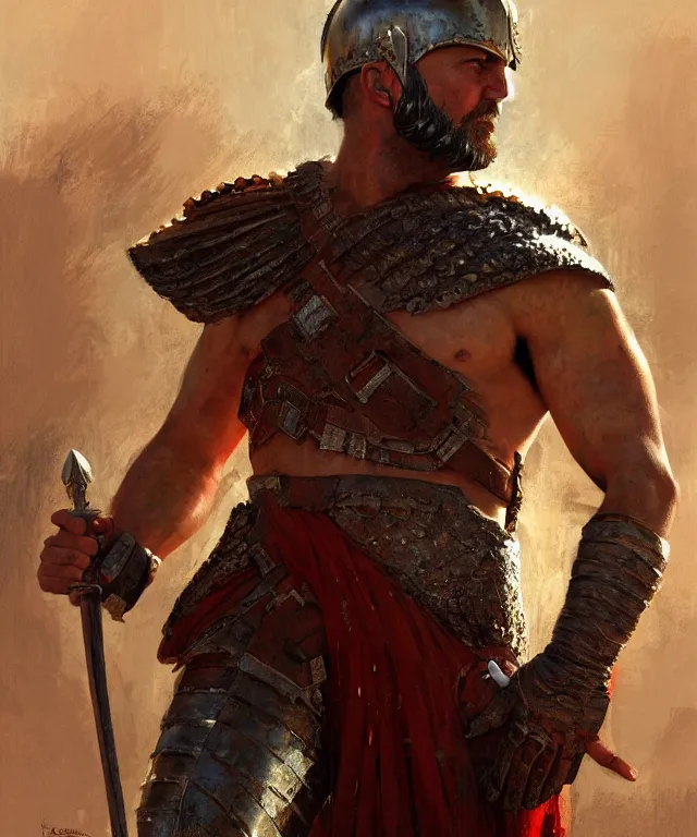 Prompt: a gladiator, painting by greg ruthowski, henry ascensio, craig mullins, intricate and detailed