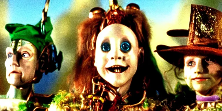 Image similar to photoreal cinematography of the 1985 film return to oz character Tik Tock shot on film by return to oz Cinematographer David Watkin on a cooke panchro 18mm lens.