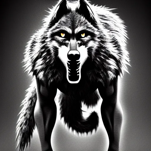 Prompt: old black and white photo of a werewolf, highly detailed, 4 k, upscaled