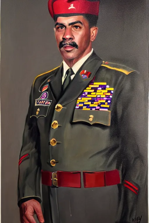 Image similar to full body portrait of the dictator of the los angeles lakers, 1 9 5 5, in full military garb, oil on canvas by william sidney mount, trending on artstation