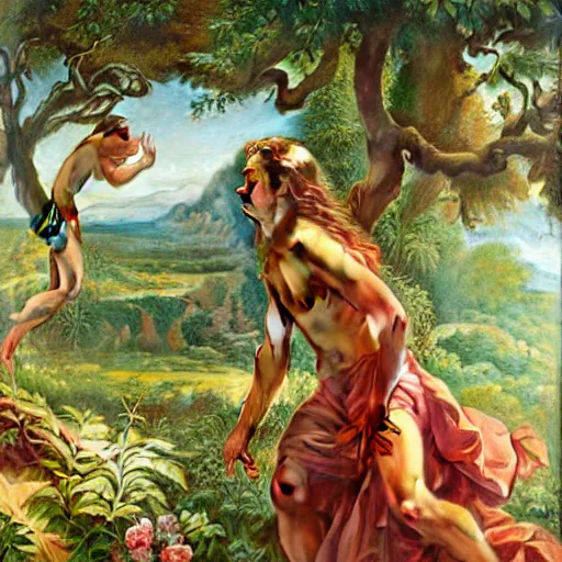 Prompt: Close-up of God being angry in the Garden of Eden. Adam and Eve look very guilty- elegant, highly detailed, centered, digital painting, artstation, concept art, artgerm, donato giancola, Joseph Christian Leyendecker, WLOP, Boris Vallejo, Artgerm