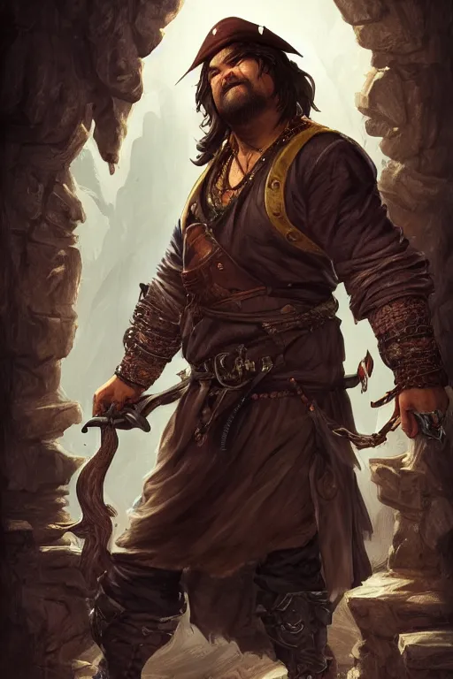 Image similar to ultra realistic illustration, jack black as a rogue pirate thief from baldurs gate and diablo, intricate from baldurs gate, elegant, highly detailed, digital painting, artstation, concept art, smooth, sharp focus, illustration, art by artgerm and greg rutkowski and alphonse mucha