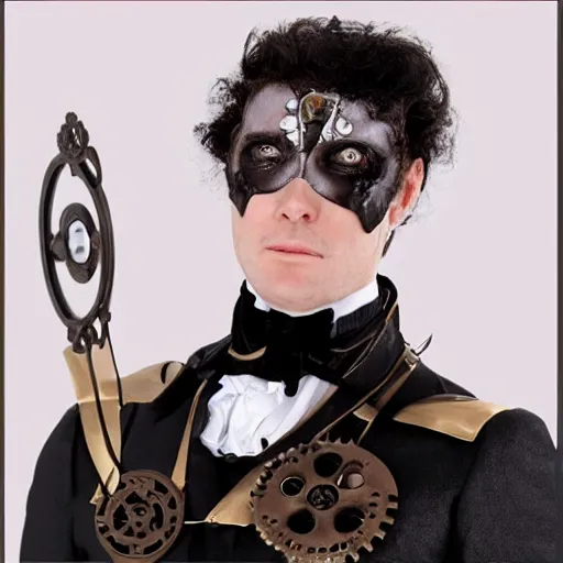 Image similar to clockwork cyborg vampire french aristocrat, powdered wig, gears, prosthetics, full - body