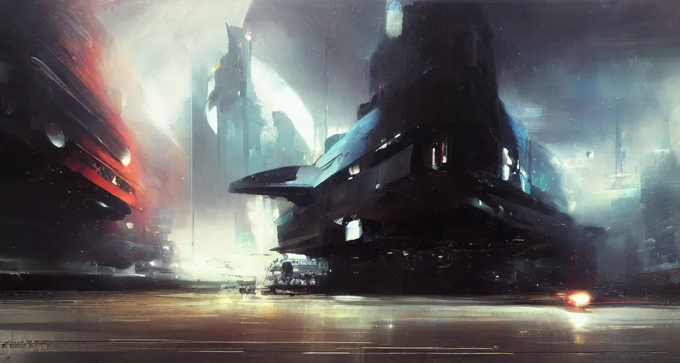 Prompt: spaceship, by jeremy mann, john harris.