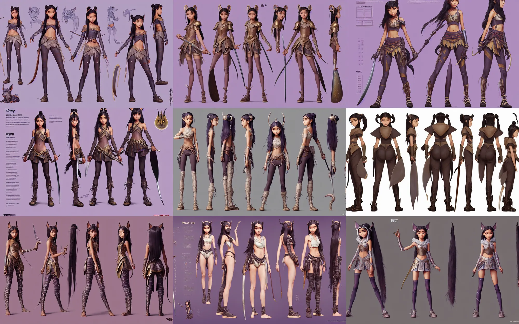 Prompt: weta disney pixar movie character sheet of madison beer, yoona : : as samurai warrior catgirl by pixar : : by weta, greg rutkowski, wlop, ilya kuvshinov, rossdraws, artgerm, marvel, character sheet, rave outfit, unreal engine, sweaty, glitter, pearlescent, bright morning, anime