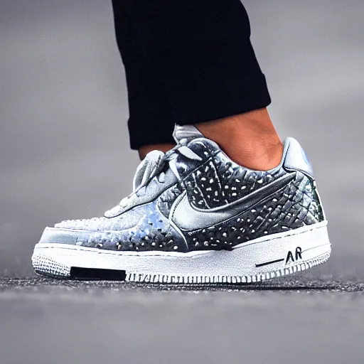 Image similar to nike airforce 1 made of diamond stones,