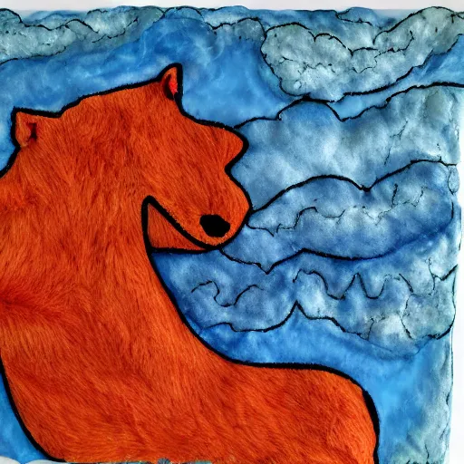 Prompt: happy storm cloud made of fur, mixed media