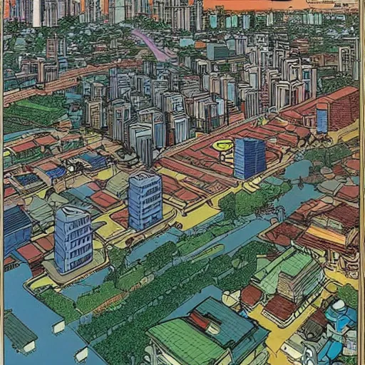 Image similar to a snapshot of a singaporean neighbourhood, by moebius