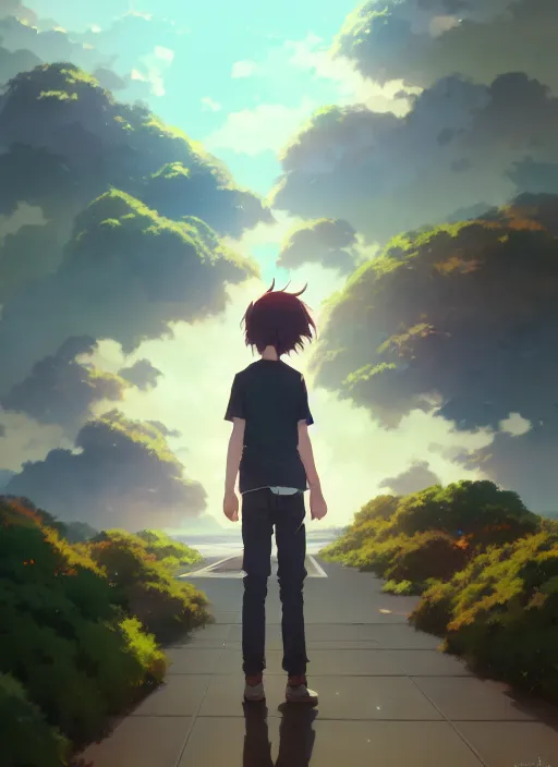 Image similar to portrait of al frankin, cloudy sky background lush landscape illustration concept art anime key visual trending pixiv fanbox by wlop and greg rutkowski and makoto shinkai and studio ghibli