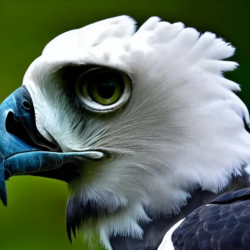 Prompt: close up of a side view face of a harpy eagle