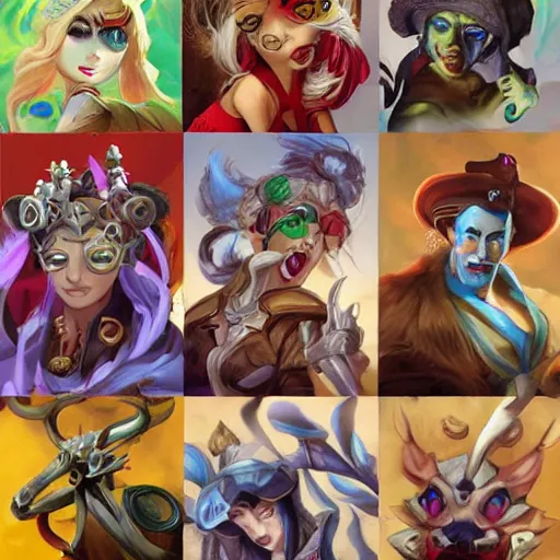 Image similar to characters from the game league of legends in the style of salvador dali